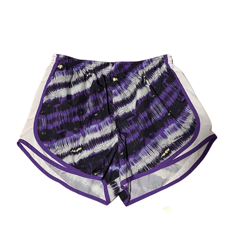 NIKE Dri Fit Purple, Black and White Lined Running Shorts